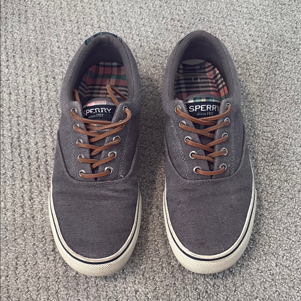 Sperry Gray and Brown Sneakers with Leather Laces